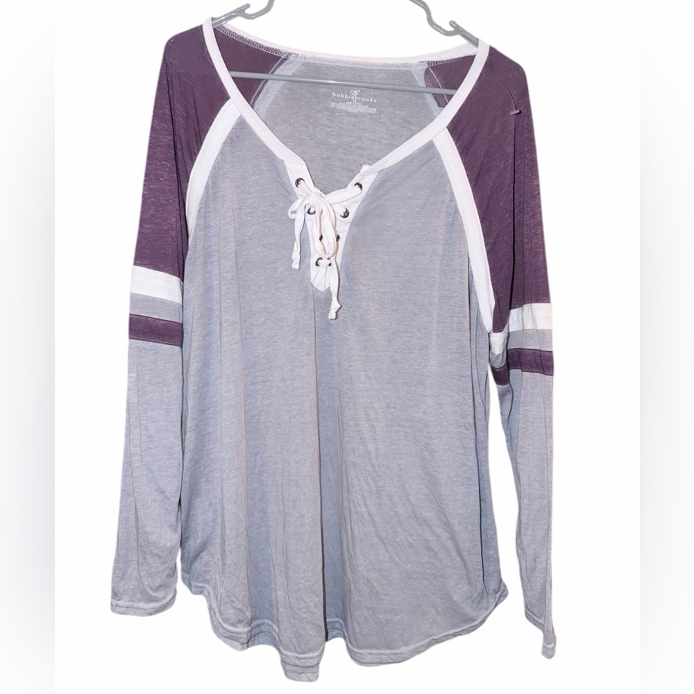 Bobbie Brooks Purple and Gray Lace-Up Long Sleeve Top